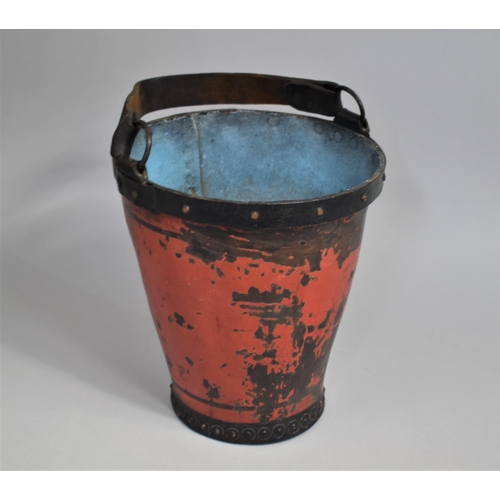 21 - A Late 19th/Early 20th Century Merryweather Fire Bucket with Leather Strap, Distressed Red Patina, T... 