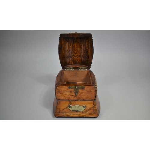 17 - An Early/Mid 20th Century Oak Novelty Musical Box in the Form of Beer Barrel on Stand with Silver Pl... 