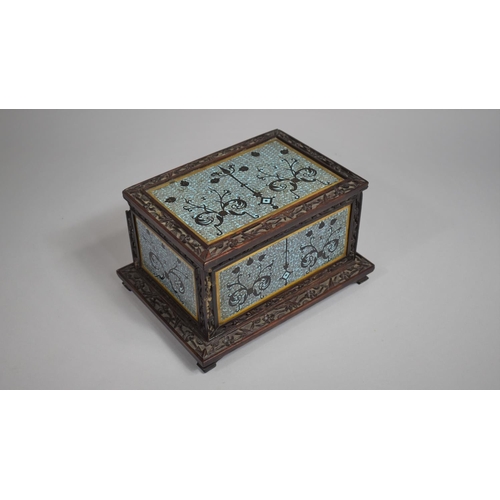 230 - A Good Chinese Carved Hardwood Box, with Cloisonne Panels, Small Loss to Rear Left Corner