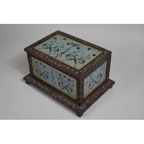 230 - A Good Chinese Carved Hardwood Box, with Cloisonne Panels, Small Loss to Rear Left Corner