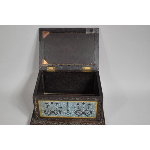 230 - A Good Chinese Carved Hardwood Box, with Cloisonne Panels, Small Loss to Rear Left Corner