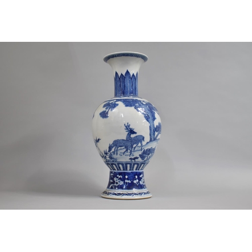 266 - A Chinese Blue and White Vase Decorated with Deer and Prunus Band Trim, Six Character Mark to Base, ... 