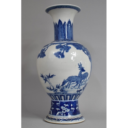 266 - A Chinese Blue and White Vase Decorated with Deer and Prunus Band Trim, Six Character Mark to Base, ... 