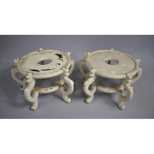 211 - A Large Pair of Chinese Hardwood Stands, the Circular Tops Raised on Five Scrolled Feet with Circula... 