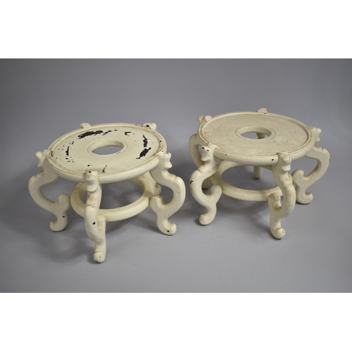 211 - A Large Pair of Chinese Hardwood Stands, the Circular Tops Raised on Five Scrolled Feet with Circula... 