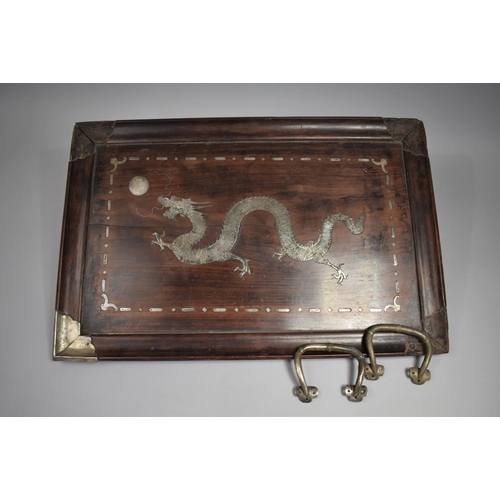 248 - A Chinese Silver and Hardwood Tray, Having Inlaid Dragon and Flaming Pearl Decoration, The One Handl... 