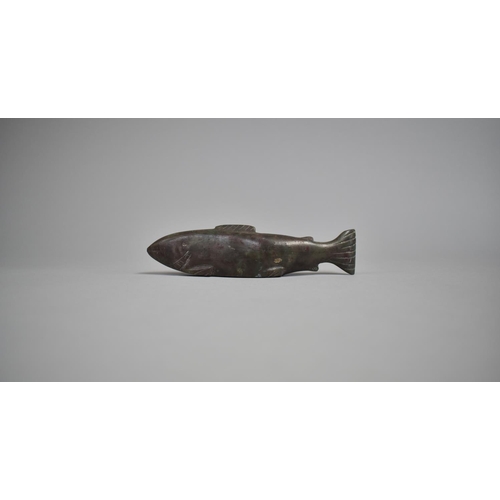 69 - An Inuit Carved Hardstone Study of a Salmon, the Carved Stone of Green Colouration with Red Flecked ... 