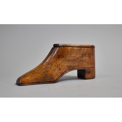 35 - A 19th Century Table Snuff in the Form of a Shoe with Brass Inlaid Pinhead Decoration, 16.5cm long x... 