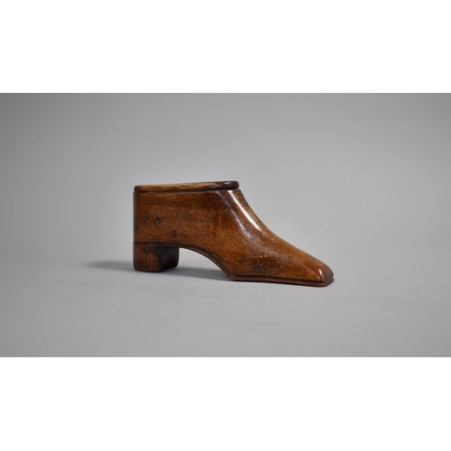 35 - A 19th Century Table Snuff in the Form of a Shoe with Brass Inlaid Pinhead Decoration, 16.5cm long x... 
