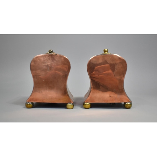 30 - A Pair of 19th Century Copper Money Boxes of Bread Loaf Form having Brass Handles and set on Four Bu... 