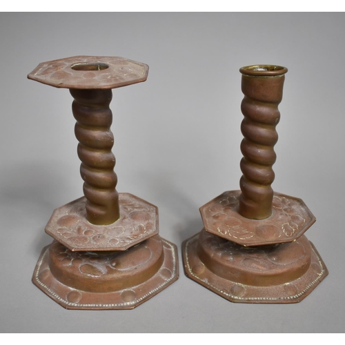 112 - A Pair of 18th/19th Century Dutch Brass Embossed Candlesticks with Fruit and Foliate Design having S... 