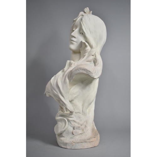 71 - An Art Nouveau Plaster cast Bust of Mythological Water Nymph 'Ondine' after Pierre Etienne Daniel Ca... 