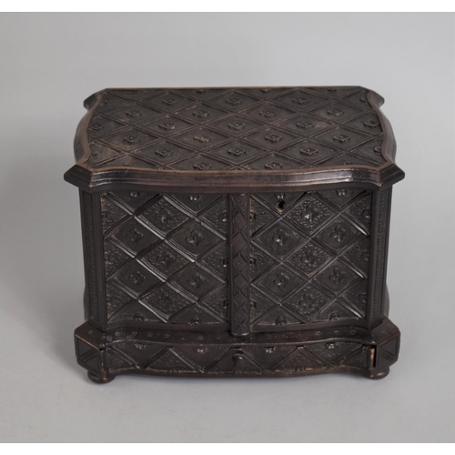 8 - A Late 19th Century Carved Wooden Table Top Jewellery Cabinet Having Moulded Lattice Decoration with... 