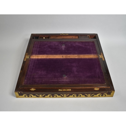 2 - A Regency Rosewood Writing Slope with Inlaid Brass Edging and Escutcheons, Fitted Interior, 50 x 25 ... 