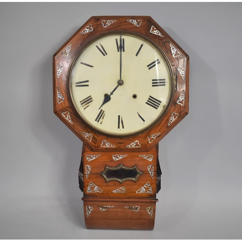 103 - A late Victorian Rosewood and Mother of Pearl Inlaid Octagonal Drop Dial Wall Clock with Fusee Movem... 