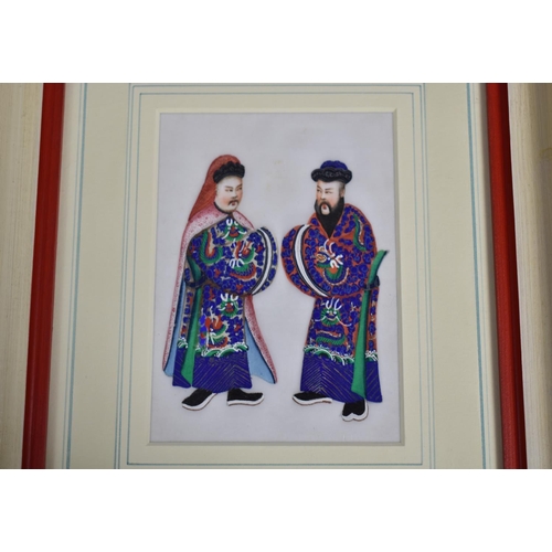 251 - A Set of Four Chinese Pith Paintings Framed and Glazed Full length Portraits of Robed Dignitaries an... 