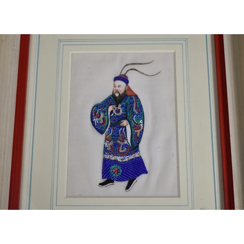 251 - A Set of Four Chinese Pith Paintings Framed and Glazed Full length Portraits of Robed Dignitaries an... 