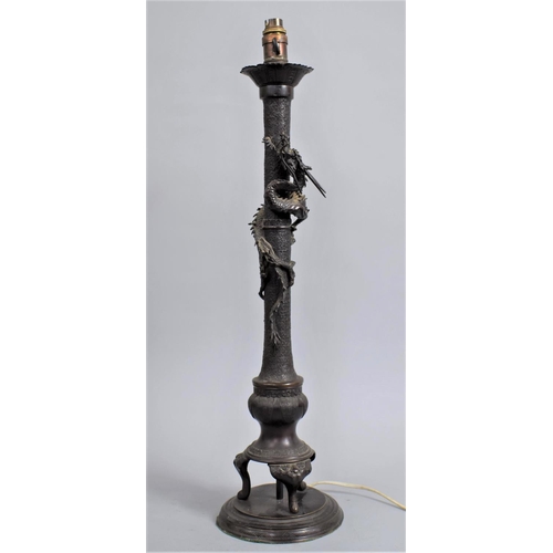 237 - A 19th Century Japanese Bronze Altar Pricket Stand with Stem having Geometric Design and Applied wit... 