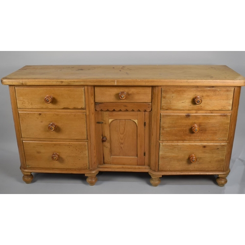 462 - A 19th Century Pine Dresser Base with a Solid Plank Top over Drawers and a Central Cupboard, Support... 