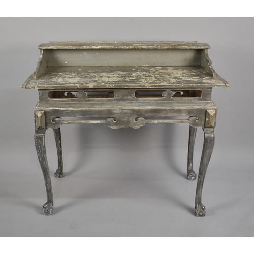 26 - A 19th century Painted Pine Console Table with a Stepped Frieze Over a Plank Top and Pierced Rails, ... 