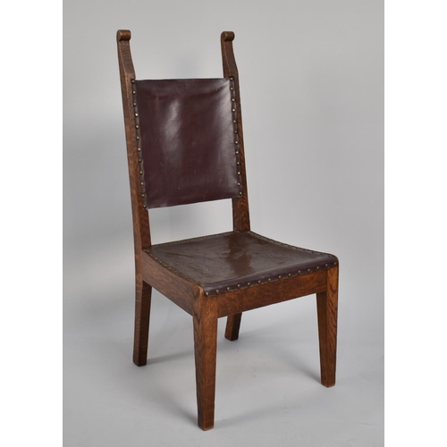 470 - An Early 20th Century Arts and Crafts Oak Chair by Arthur Simpson of Kendal with Typical Leather Bac... 