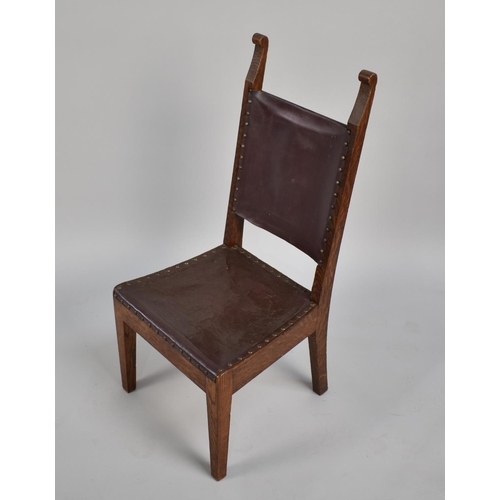 470 - An Early 20th Century Arts and Crafts Oak Chair by Arthur Simpson of Kendal with Typical Leather Bac... 