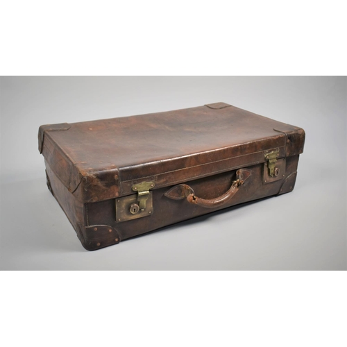 448 - A Large Early 20th Century Leather Suitcase, 45x22x76cms Long