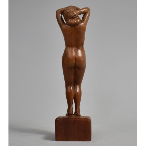 41 - An Early 20th Century Art Deco Period Hand Carved Wooden Study of a Standing Female Nude, 16cms High