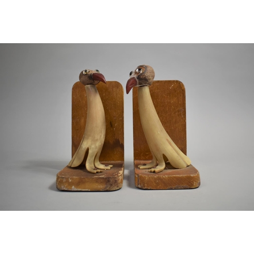 42 - A Pair of Early 20th Century Art Deco Period Dunhill Style Nut Bird Bookends, 14x10x20cms High