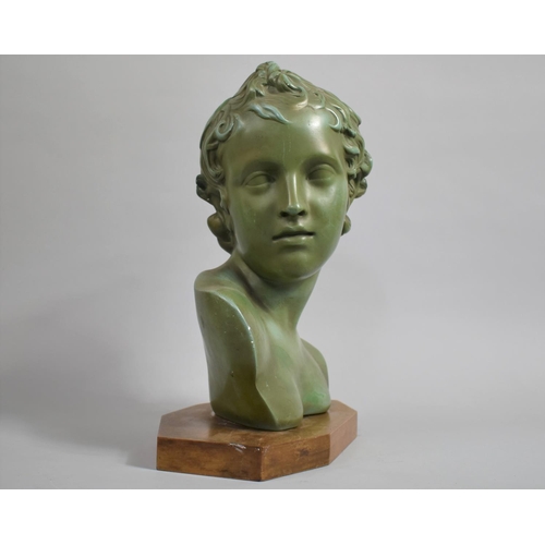 43 - An Early 20th Century Plaster Bust of a Classical Youth with Original Faux Bronze Painted Finish, Mo... 