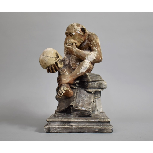 62 - A 19th Century Plaster Cast Sculpture of Darwin's Monkey by Hugo Reinhold with Original Polychrome P... 