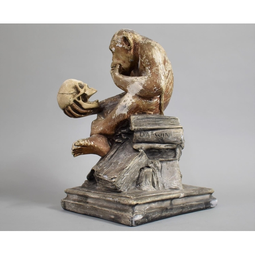 62 - A 19th Century Plaster Cast Sculpture of Darwin's Monkey by Hugo Reinhold with Original Polychrome P... 