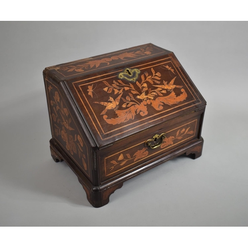 6 - A Dutch Marquetry Miniature Bureau with a Four Drawer Fitted Interior over a Single Drawer and Suppo... 