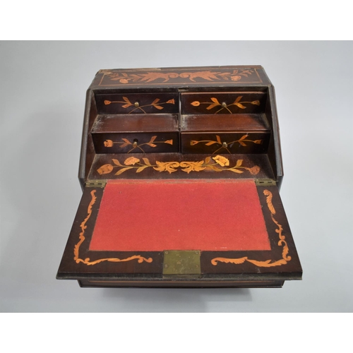 6 - A Dutch Marquetry Miniature Bureau with a Four Drawer Fitted Interior over a Single Drawer and Suppo... 