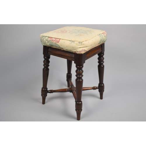 89 - An Early 19th Century George IV Mahogany Stool with an Upholstered Seat over Turned Legs United by a... 