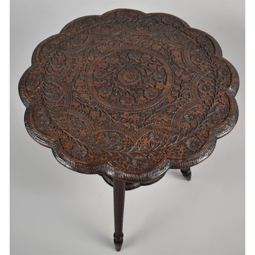 90 - An Early 20th Century Anglo-Indian Nagina Carved Hardwood Cricket Table, 46cms Wide by 61cms High