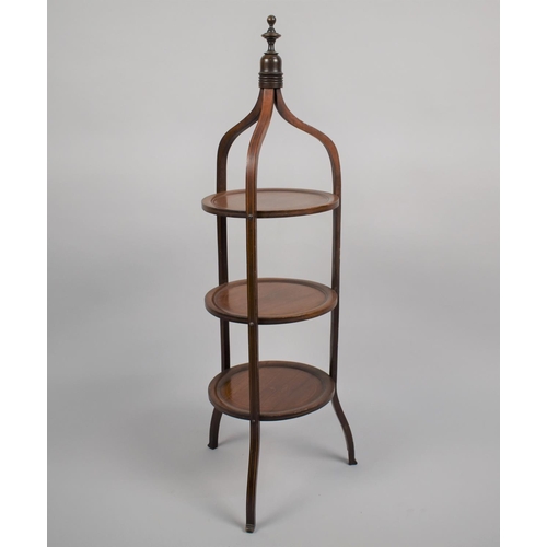 80 - A Late 19th Century Mahogany Three Tier Etagere/Cake Stand with a Turned Finial over Boxwood-Line In... 