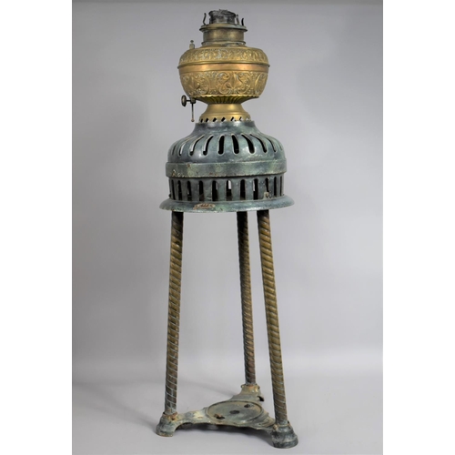 119 - A Late 19th Century Enamel and Brass Combined Oil Lamp and Stove with a Brass Makers Label for F. Ba... 