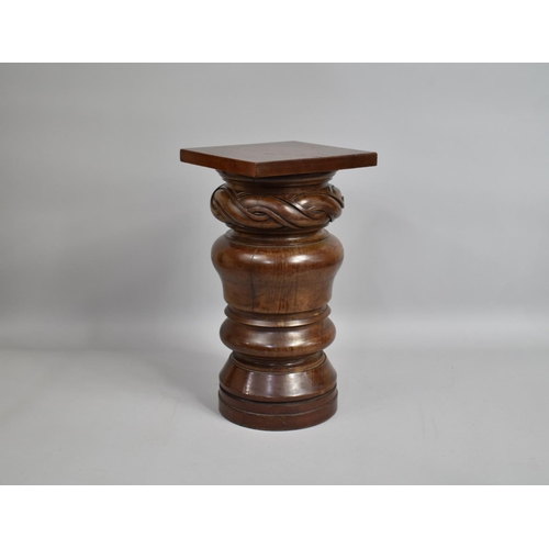 48 - A 19th Century Mahogany Display Plinth with Turned and Carved Decoration, 23cms Wide and 44cms High