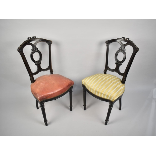 471 - A Pair of 19th Century French Ebonised Salon Chairs with Carved Scroll Backs and Bow-Fronted Seat Ra... 