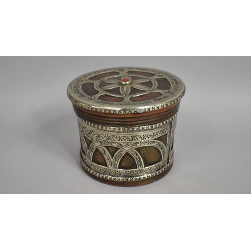 72 - A 19th Century Indonesian Betel Nut Box, Turned Hardwood with Engraved White Metal Overlay, 14cms Di... 