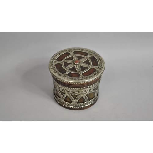 72 - A 19th Century Indonesian Betel Nut Box, Turned Hardwood with Engraved White Metal Overlay, 14cms Di... 