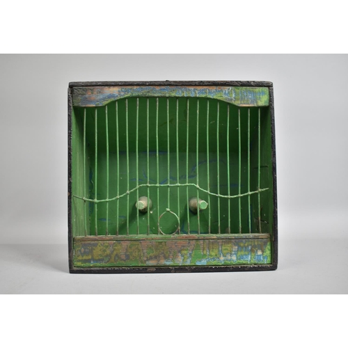 49 - A 19th Century Folk Art Painted Pine Bird Cage with Integral Carrying Handle, 12x26x28wide