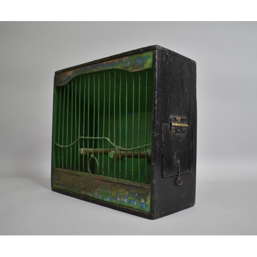 49 - A 19th Century Folk Art Painted Pine Bird Cage with Integral Carrying Handle, 12x26x28wide