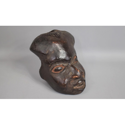 73 - A 19th Century Ekoi Headdress/Mask Modelled as an Oversized Human Head in Carved Wood Covered with P... 