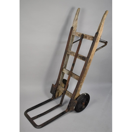 450 - An Early 20th Century Railway Station Platform Two Wheeled Luggage Trolley with an Embossed Makers n... 