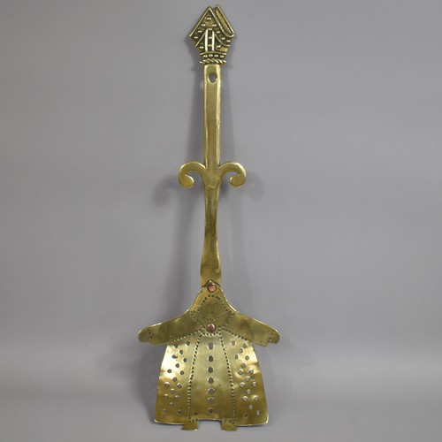 114 - An Unusual Brass Chestnut Roaster in the form of a Bishop, 59cm long