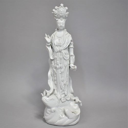 259 - A 20th Century Chinese Porcelain Blanc De Chine Study of Guanyin Depicted Standing Upon Fish, 40cm h... 