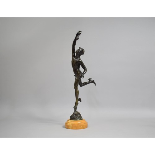 50 - After Jean de Bologne, Bronze Figure of Mercury on Turned Circular Marble Plinth Base, Condition Iss... 