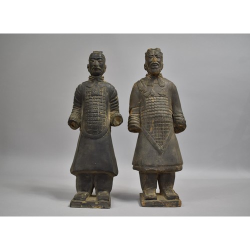 263 - Two Chinese Black Painted Terracotta Army Figures, Condition Issues, 36cms High